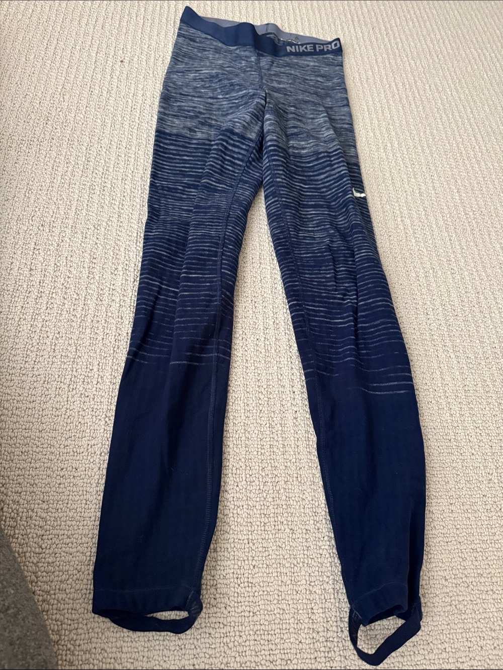 Nike Pro Gradient Navy/Light Navy Performance Leggings with stirrups